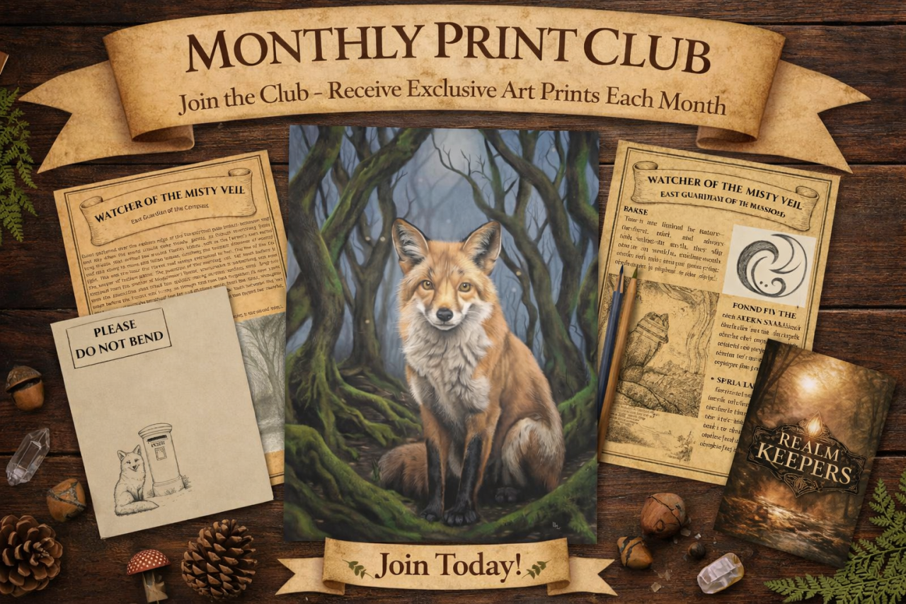 monthly print club items from Art by Karie-Ann and the Woodland Realm